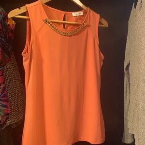 Beautiful Calvin Klein salmon colored office top with chain embellishment